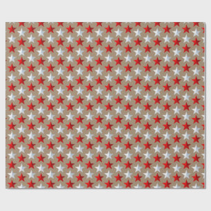 Rustic Kraft Bright Red White Stars Wrapping Paper