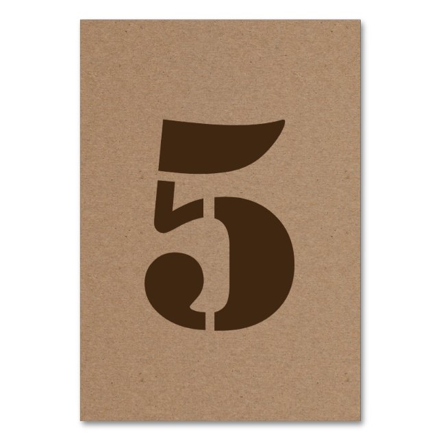 Rustic Kraft Brown Paper Country Wedding Table Number (Front)