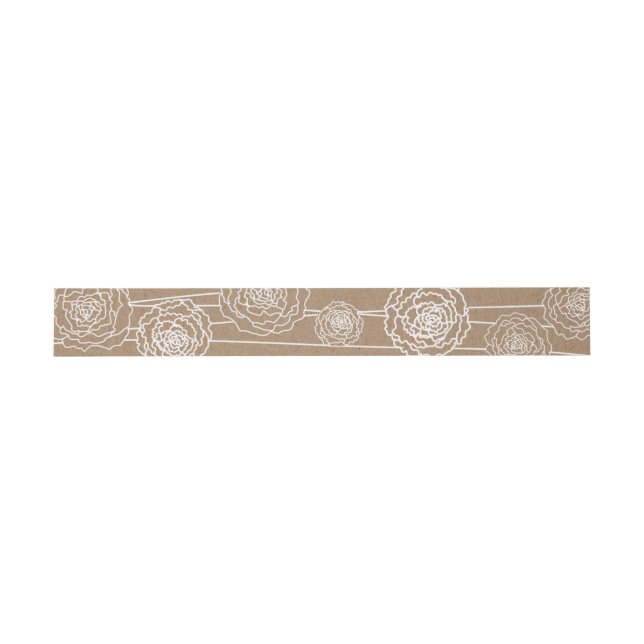 Rustic Kraft Brown Paper Flowers Wedding Invitation Belly Band (Flat)