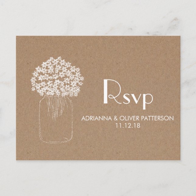 Rustic Kraft Brown Paper Flowers Wedding RSVP Invitation Postcard (Front)