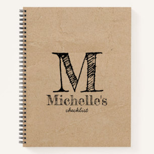 Rustic Kraft Brown Paper Look Monogram Checklist Notebook