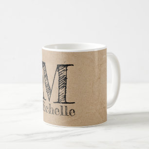 Rustic Kraft Brown Paper Look Monogram Coffee Mug