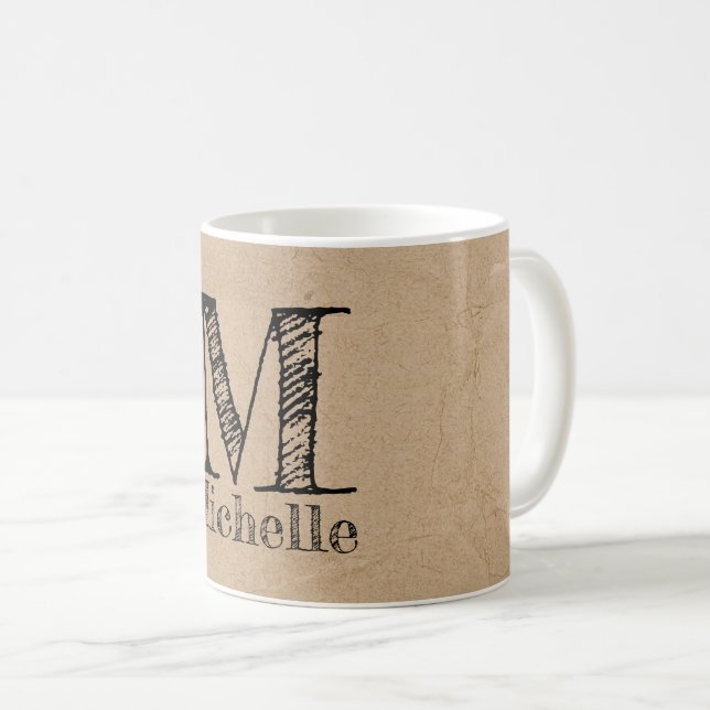 Rustic Kraft Brown Paper Look Monogram Coffee Mug (Front Right)