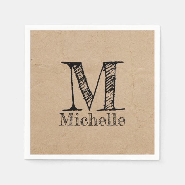 Rustic Kraft Brown Paper Look Monogram Napkin (Front)