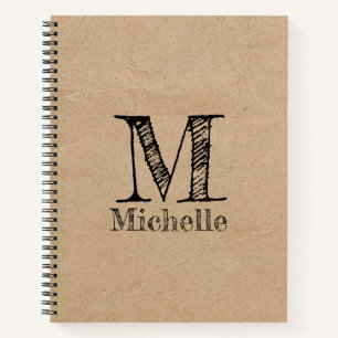 Rustic Kraft Brown Paper Look Monogram Notebook
