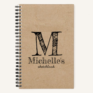 Rustic Kraft Brown Paper Look Monogram Sketchbook Notebook