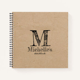 Rustic Kraft Brown Paper Look Monogram Sketchbook Notebook
