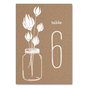 Rustic Kraft Brown Paper Masonjar Floral Wedding Table Number