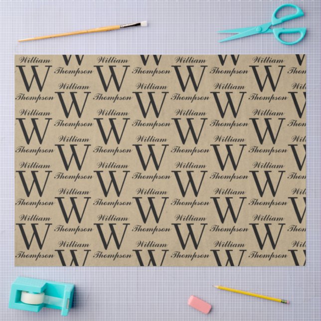 Rustic Kraft Brown Script Calligraphy Monogram Tissue Paper (Craft)