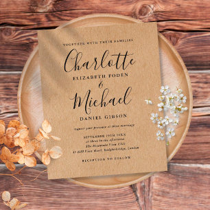 Rustic Kraft Budget Script Wedding Invitation