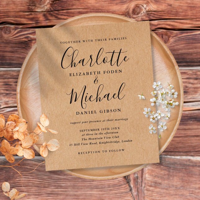 Rustic Kraft Budget Script Wedding Invitation (Creator Uploaded)