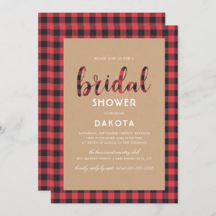 Rustic Kraft & Buffalo Plaid Script Bridal Shower Invitation