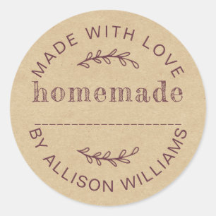 Rustic Kraft Burgundy Homemade Baked Goods Classic Round Sticker