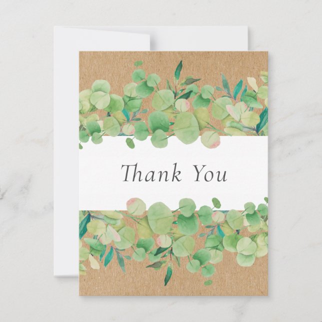 Rustic Kraft Business Eucalyptus Floral Thank you Card (Front)