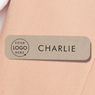 Rustic Kraft Business Logo Modern Employee Staff Name Tag