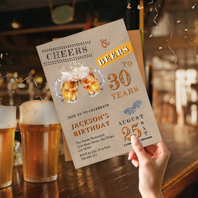 Rustic Kraft Cheers & Beers Any Age Birthday Invitation (Rustic Kraft Cheers & Beers Any Age Birthday Invitation )