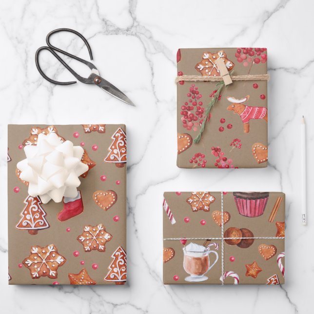 Rustic Kraft Christmas Baking Cookies And Cupcakes Wrapping Paper Sheet (Front)