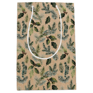 Rustic Kraft Christmas Floral Medium Gift Bag
