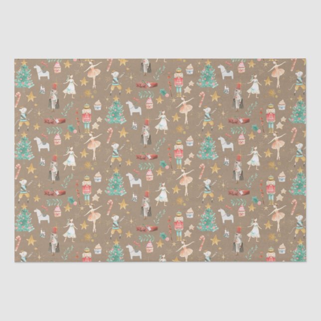 Rustic Kraft Christmas Nutcracker Ballet Tissue Paper (Front)