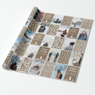 Rustic Kraft Christmas Personalize Collage Photo W Wrapping Paper