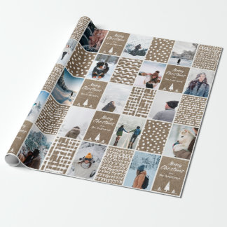 Rustic Kraft Christmas Personalize Collage Photo Wrapping Paper