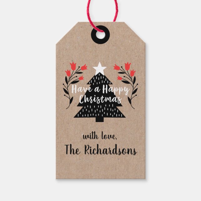 Rustic Kraft Christmas Tree Gift Tag (Front)