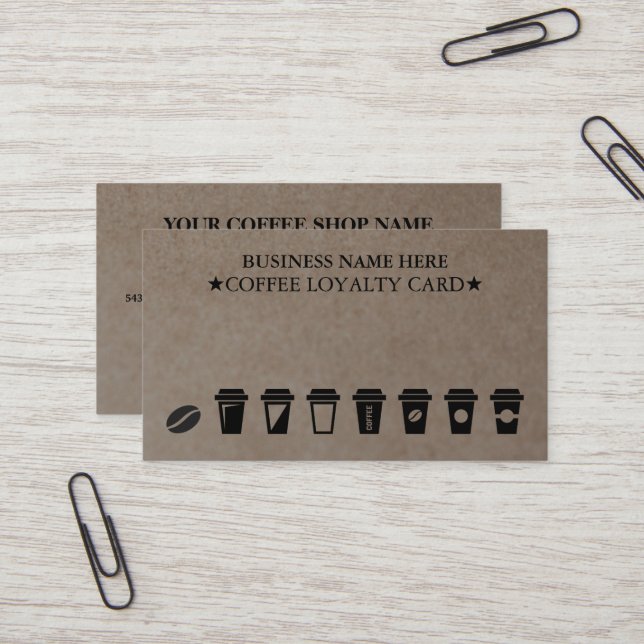 Rustic Kraft Coffee Shop Coffee Loyalty Cards (Front/Back In Situ)