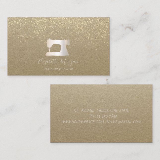 Rustic Kraft Confetti Gold Sewing Machine Business Card (Front/Back)