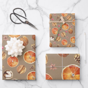 Rustic Kraft Dried Orange Slices Spices & Cloves Wrapping Paper Sheet