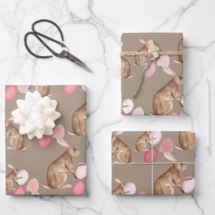 Rustic Kraft Easter Bunnies Share Easter Egg Hunt Wrapping Paper Sheet