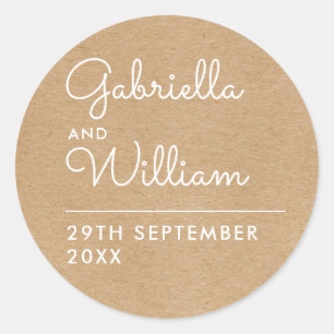 Rustic Kraft Elegant Script Favour Classic Round Sticker