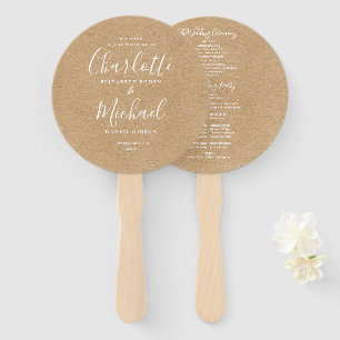 Rustic Kraft Elegant Script Wedding Program Hand Fan
