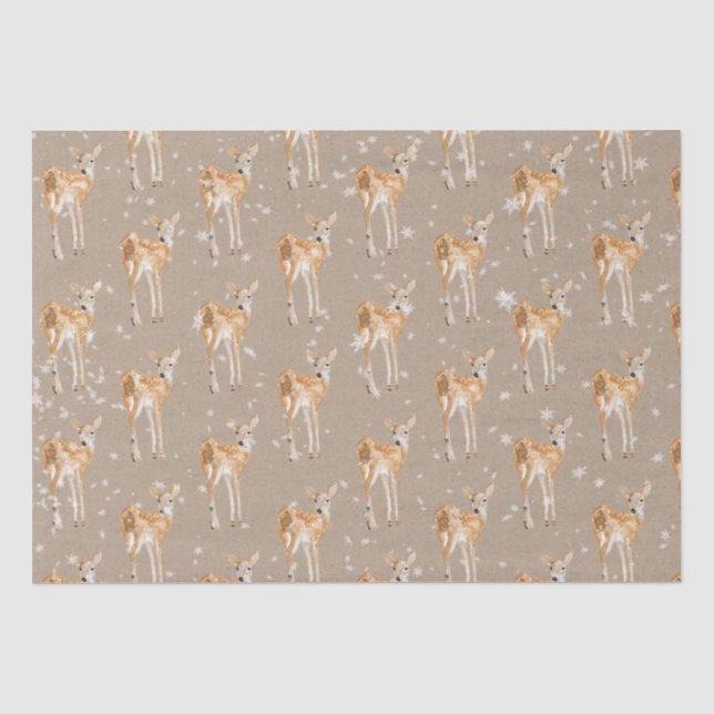 Rustic Kraft Elegant Snowy Winter Animals Doe Deer Tissue Paper (Front)