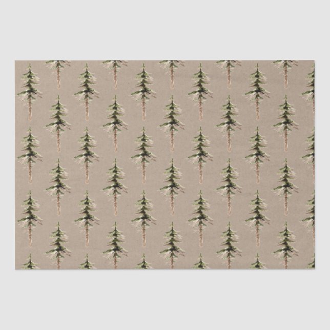 Rustic Kraft Elegant Woodland Forest Pine Tree Tissue Paper (Front)