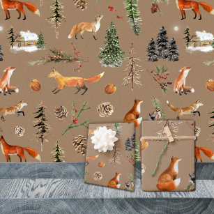 Whimsical Woodland Forest Animals Greenery Pattern Wrapping Paper