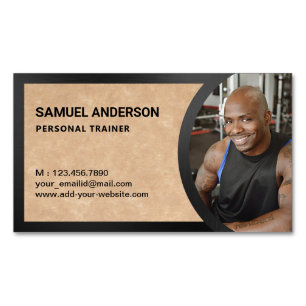 Rustic Kraft Fitness Personal Trainer Photo Magnetic Business Card