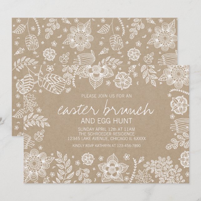 Rustic Kraft Floral Easter Brunch & Egg Hunt Card (Front/Back)