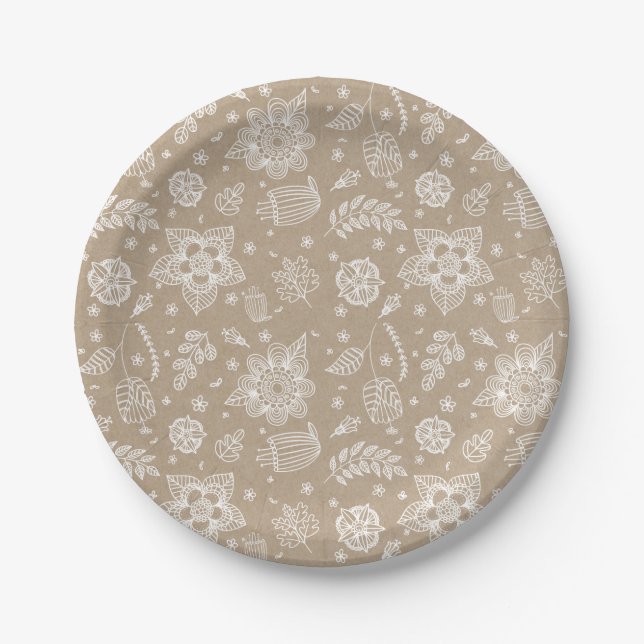 Rustic Kraft Floral Easter Paper Plate (Front)