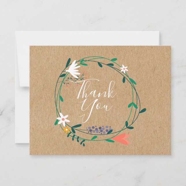 Rustic Kraft Floral Garland Business Thank You (Front)