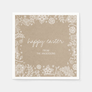 Rustic Kraft Floral Happy Easter Paper Napkin
