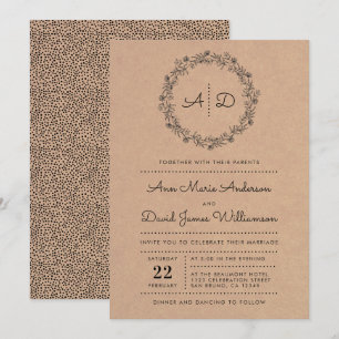 Rustic Kraft Floral Wreath Wedding Invitation