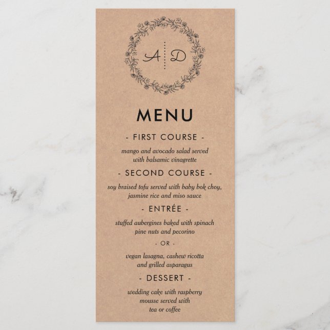 Rustic Kraft Floral Wreath Wedding Menu (Front)