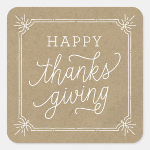 Rustic Kraft Frame Happy Thanksgiving Square Sticker