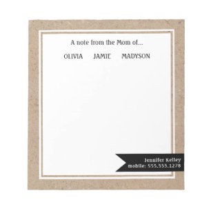 Rustic Kraft "From the Mom of", Personalized Notepad
