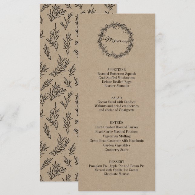 Rustic Kraft Give Thanks Thanksgiving Dinner Menu Invitation (Front/Back)