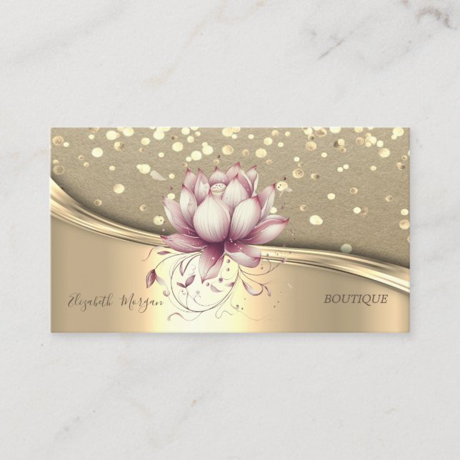 Rustic Kraft, Gold Confetti,Chic Lotus Business Card (Front)