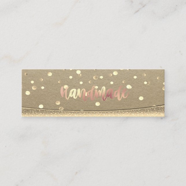 Rustic Kraft,Gold Confetti, Handmade Mini Business Card (Front)