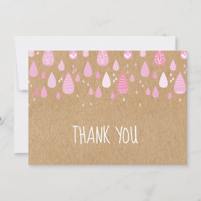Rustic Kraft Gouttes de pluie roses Merci (Devant)