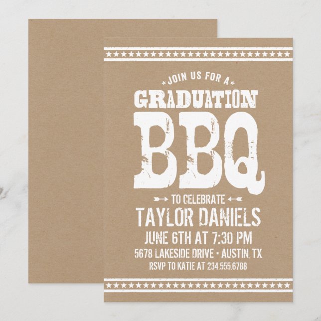 Rustic Kraft Graduation Party BBQ Invitation (Devant / Derrière)