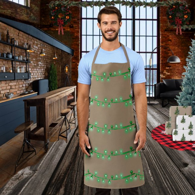 Rustic Kraft Green Christmas String Lights Apron (Rustic Kraft Green Christmas String Lights Apron)